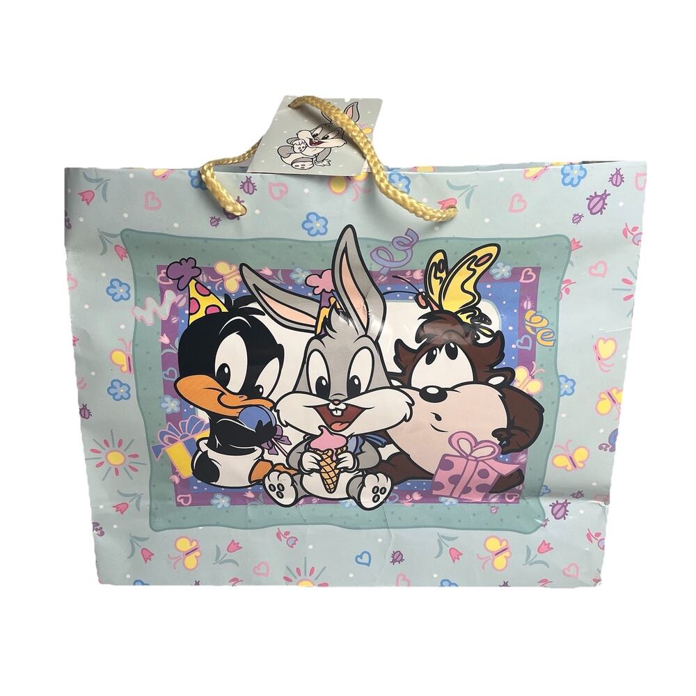 Vintage Baby Looney Tunes Baby Shower Gift Bag 12x10x4 Paper Party Decor 90s